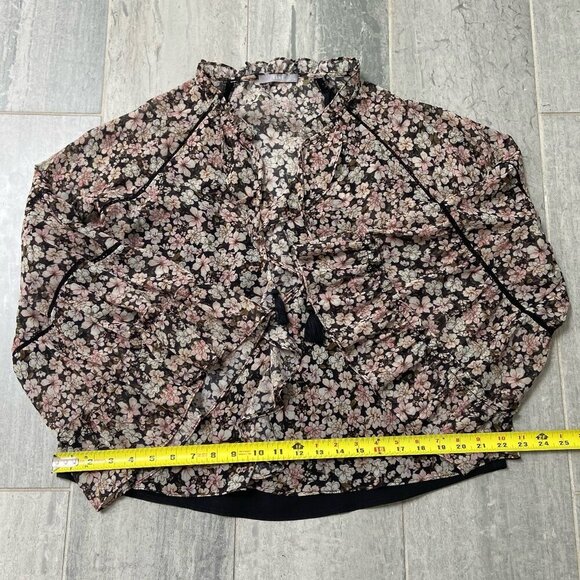 Tart Sheer Floral Boho Blouse Crochet Details Tassels Ruffle Collar Size Small - Picture 10 of 13